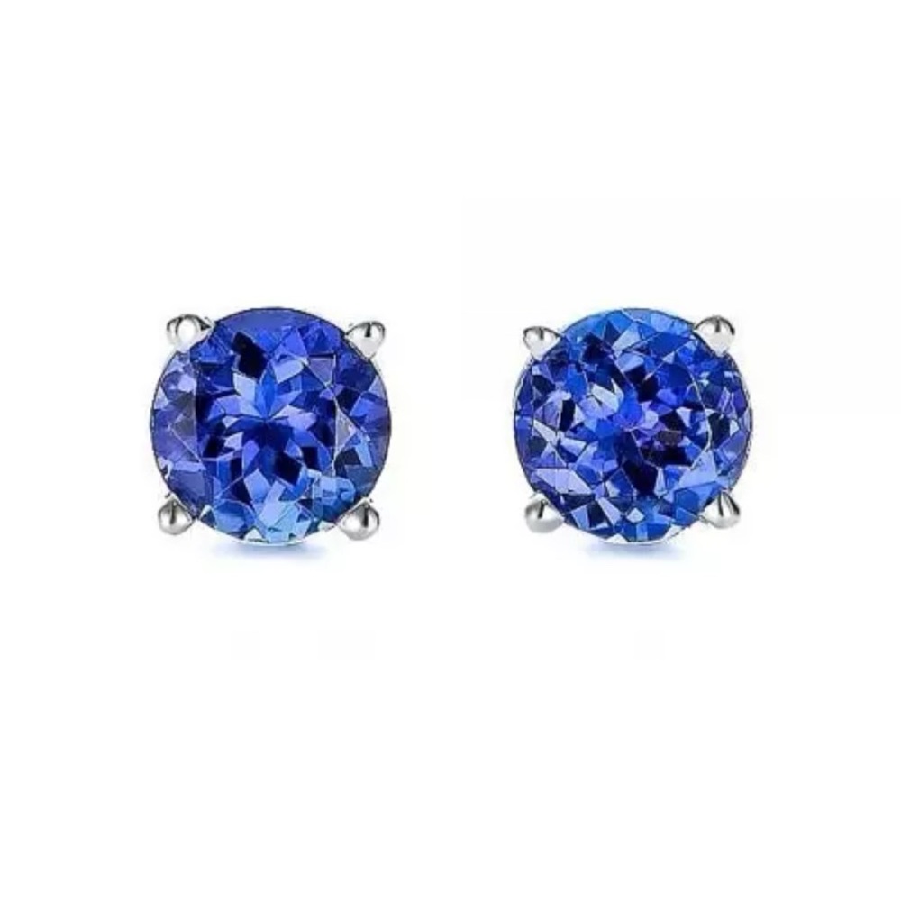 2.00 CT TANZANITE STUD EARRINGS 14K WHITE GOLD ROUND CUT BASKET PUSH BACK 7MM